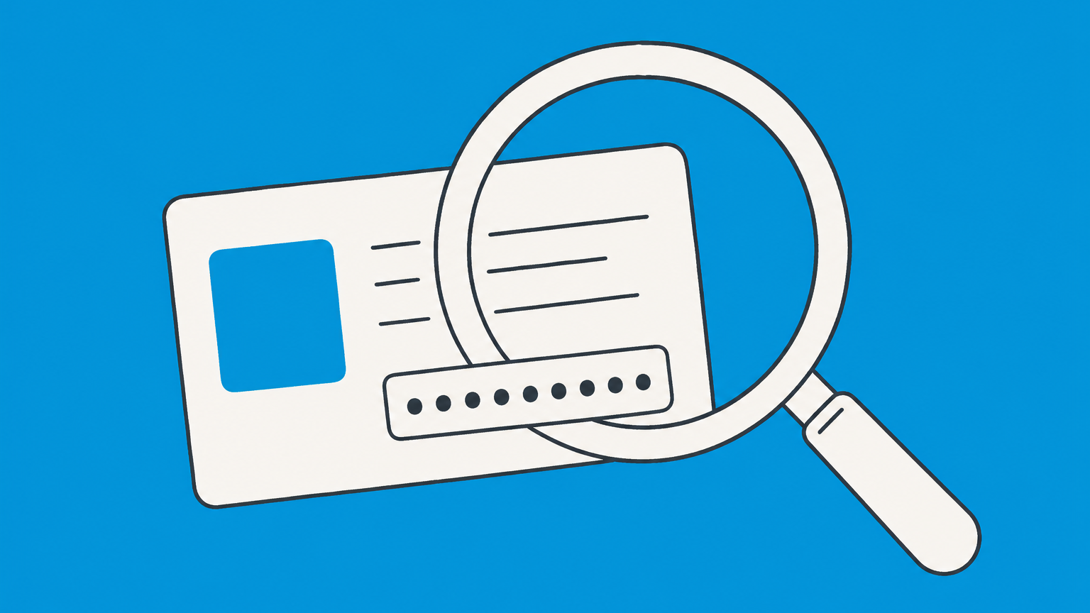 Flat illustration of a magnifying glass over a business ID card, representing an EIN number lookup