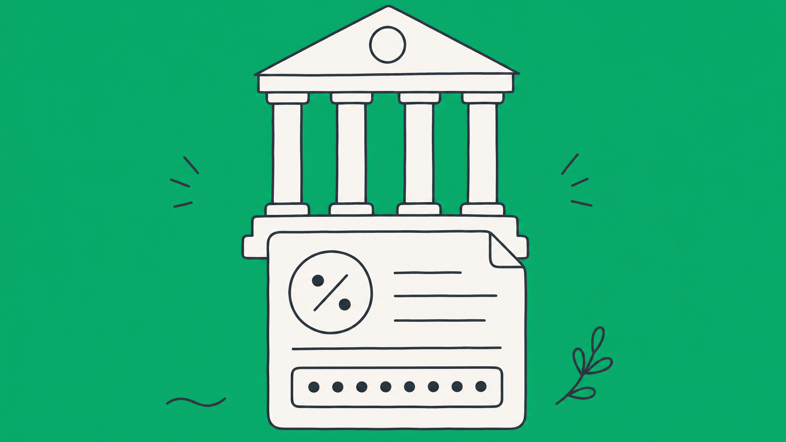 Flat illustration of a government building above a tax document with a nine-dot number strip, representing a tax ID number lookup