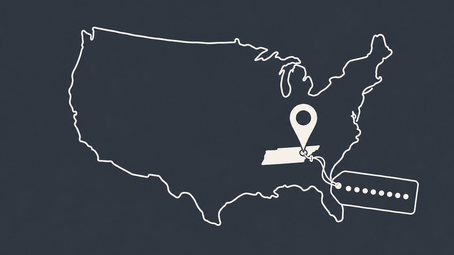 Flat illustration of a United States map with a location pin and a numbered ID tag, representing a state tax ID number lookup