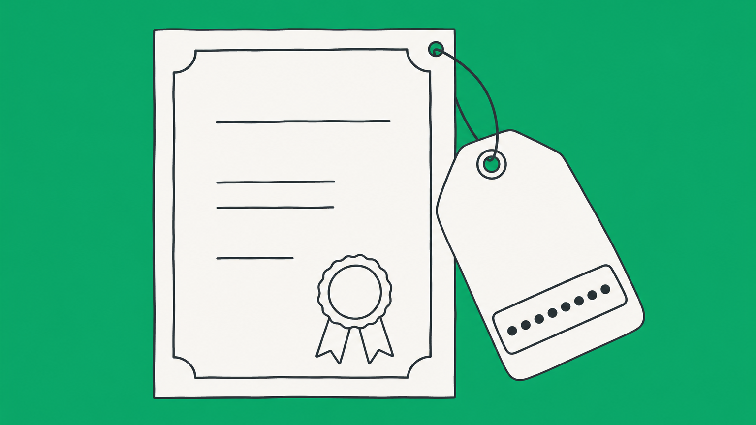 Flat illustration of a certificate with a numbered ID tag, representing an LLC number