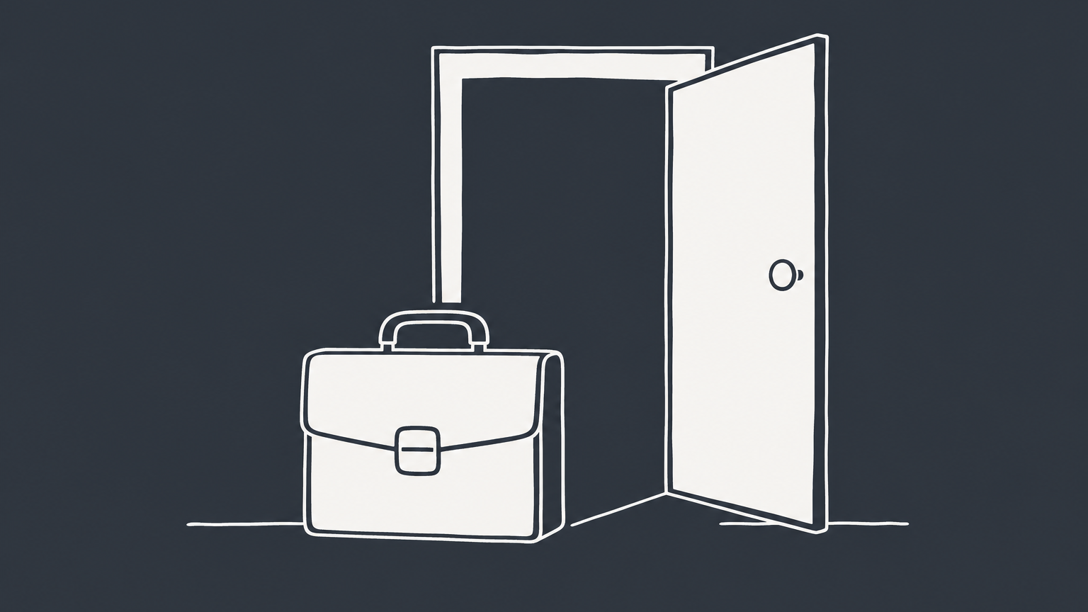 Flat illustration of a briefcase in front of an open door, representing at-will employment