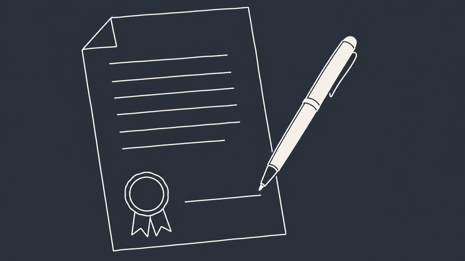 Flat illustration of a contract with an empty signature line and hovering pen, representing a contract not signed by one party