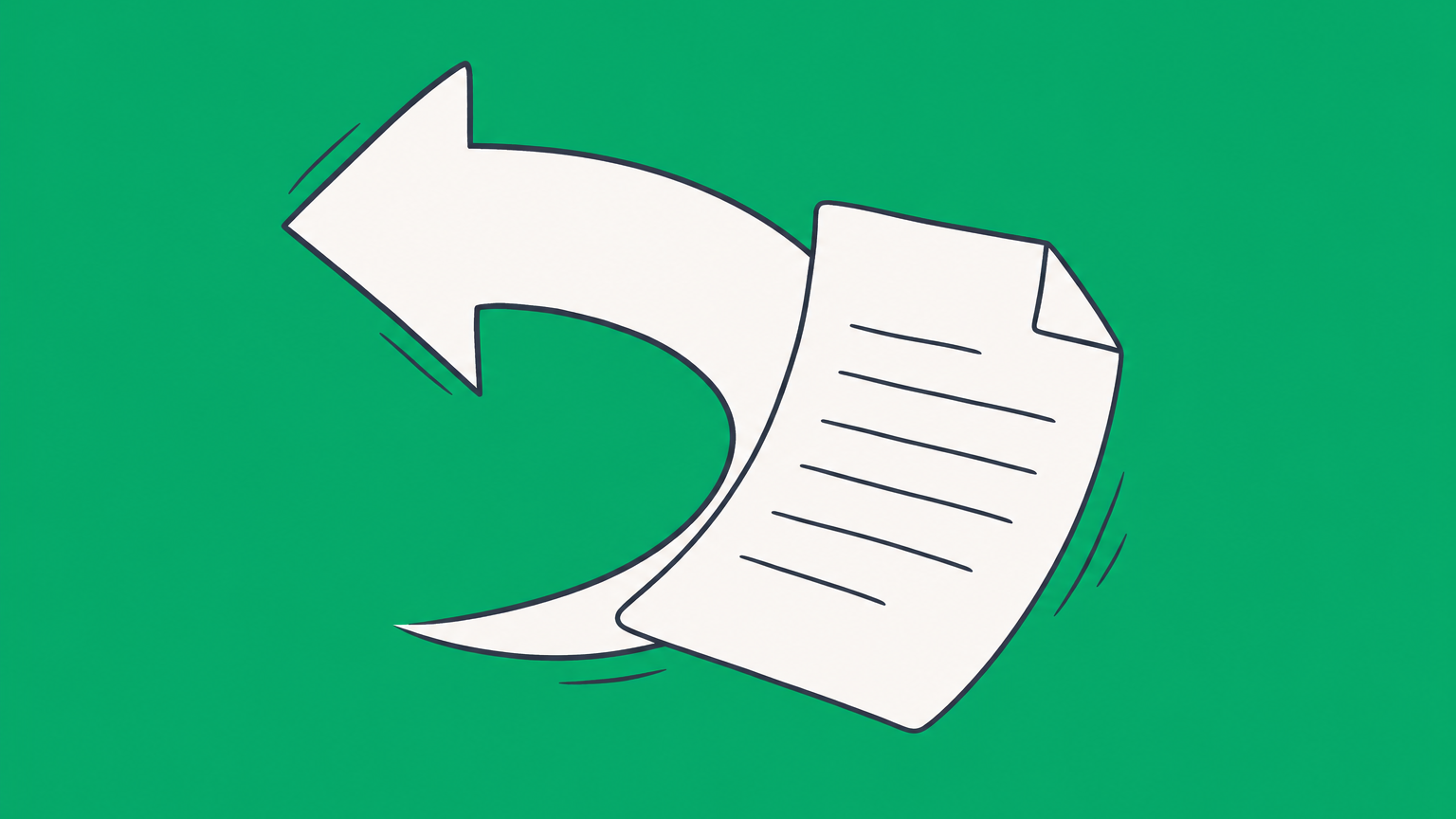 Flat illustration of a document pulled back by a curved return arrow, representing revocation of a contract offer
