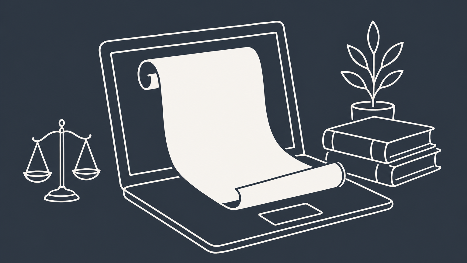 Flat illustration of a paper notice emerging from a laptop screen, representing legal service by email
