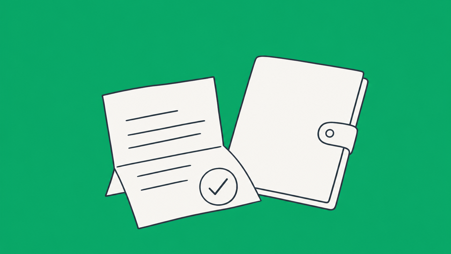 Flat illustration of an acknowledgment letter with a checkmark beside a closed contract folder, representing acknowledgment of contract termination
