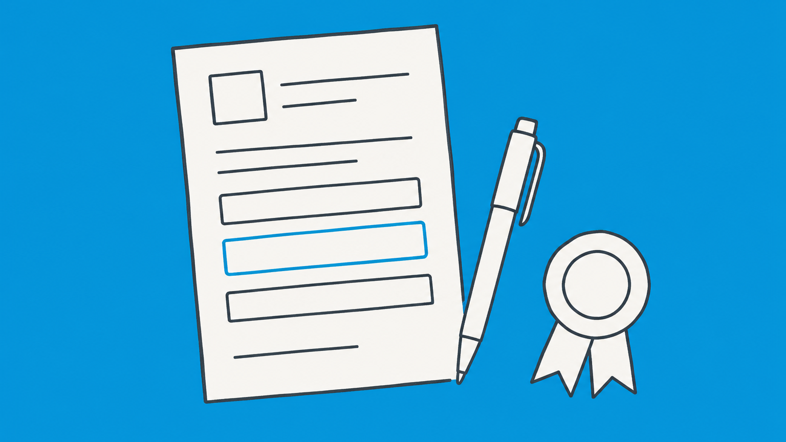Flat illustration of a form with a highlighted capacity field, a pen, and a ribbon seal, representing capacity in a contract