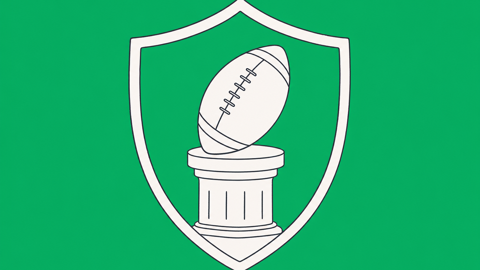 Flat illustration of a football on a pedestal inside a protective shield, representing NFL trademark protection