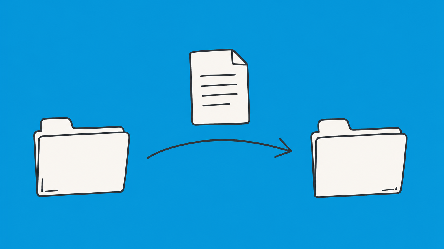 Flat illustration of a document moving from one folder to another, representing a deed of assignment transferring rights