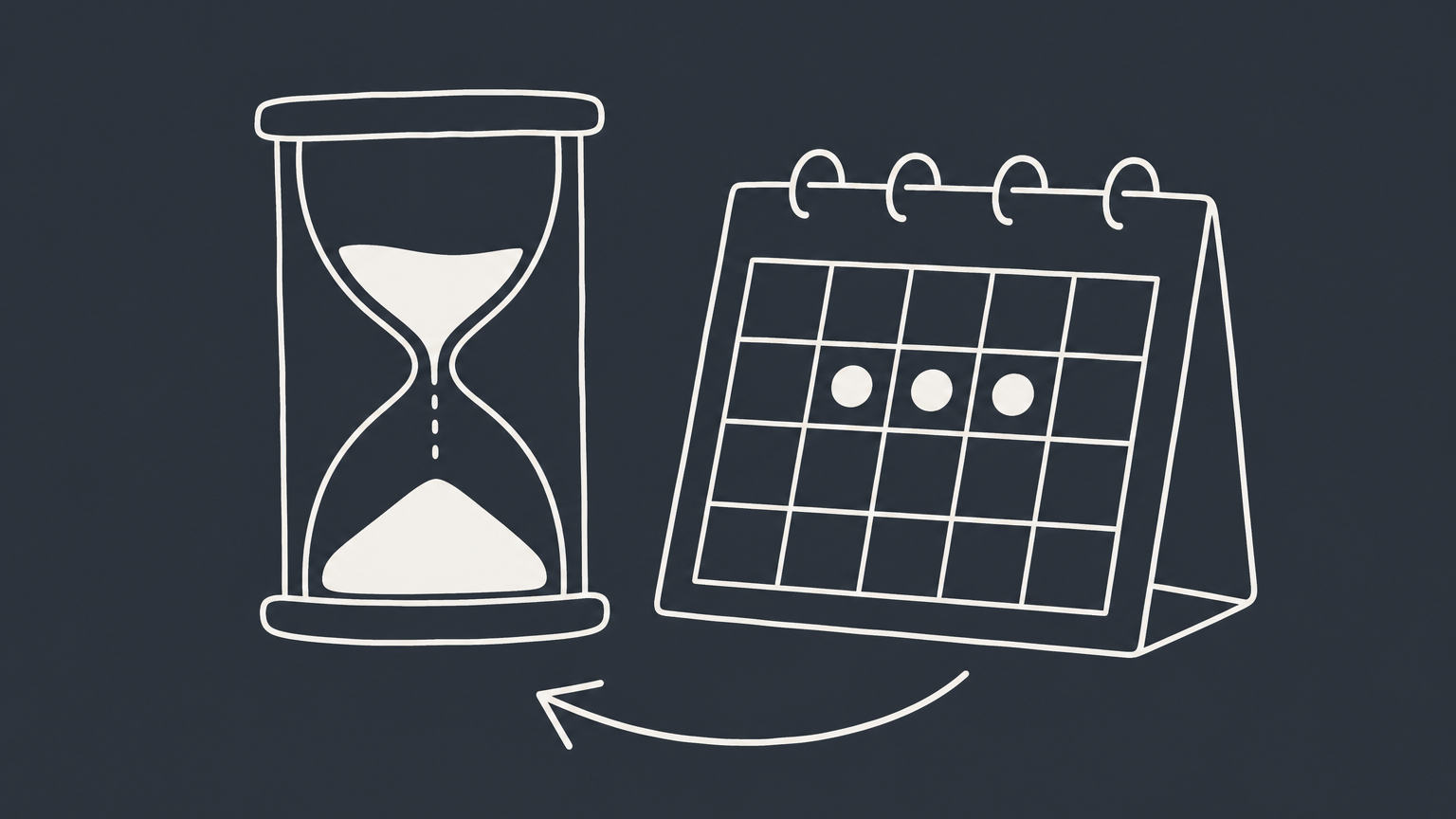 Flat illustration of an hourglass beside a calendar with three marked days, representing a 72 hour right of rescission