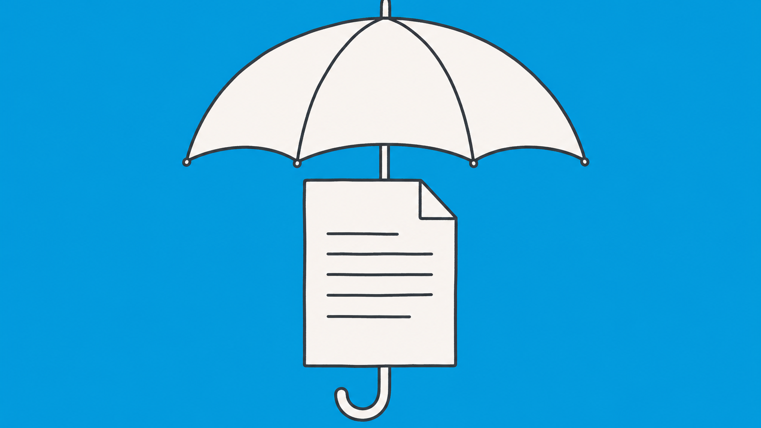 Flat illustration of an umbrella sheltering a document page, representing disclaimer examples
