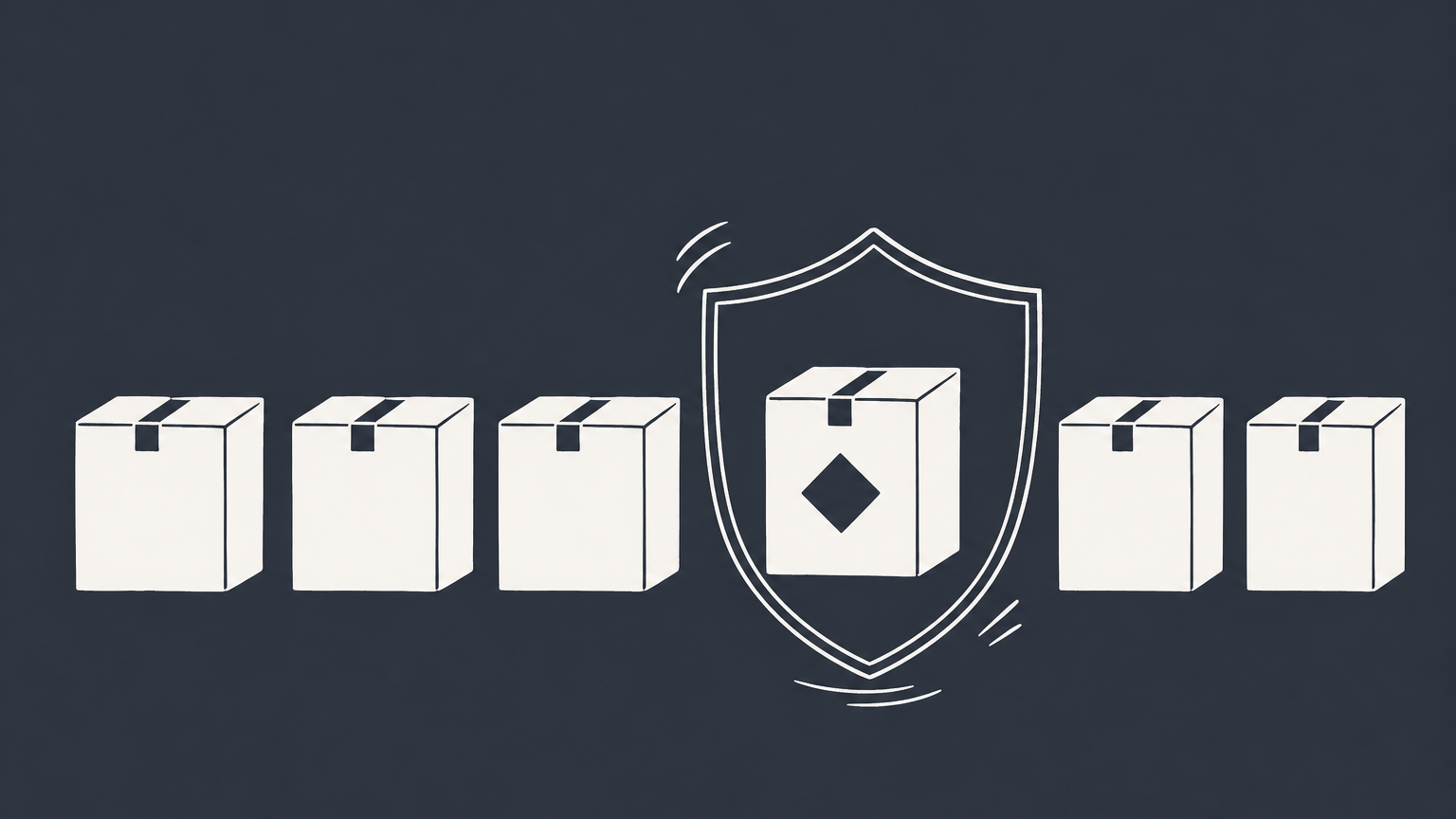 Flat illustration of a unique badge on a protected product box representing trademarks and brand identification.