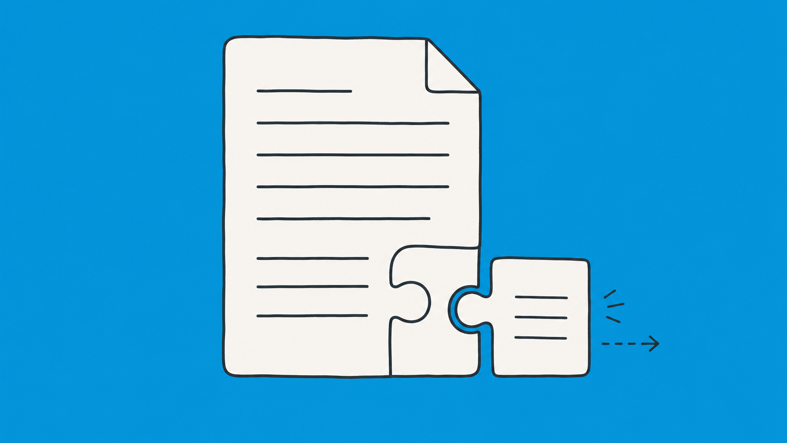 Flat illustration of a contract joined by removable puzzle pieces of different sizes, representing minors and contracts.