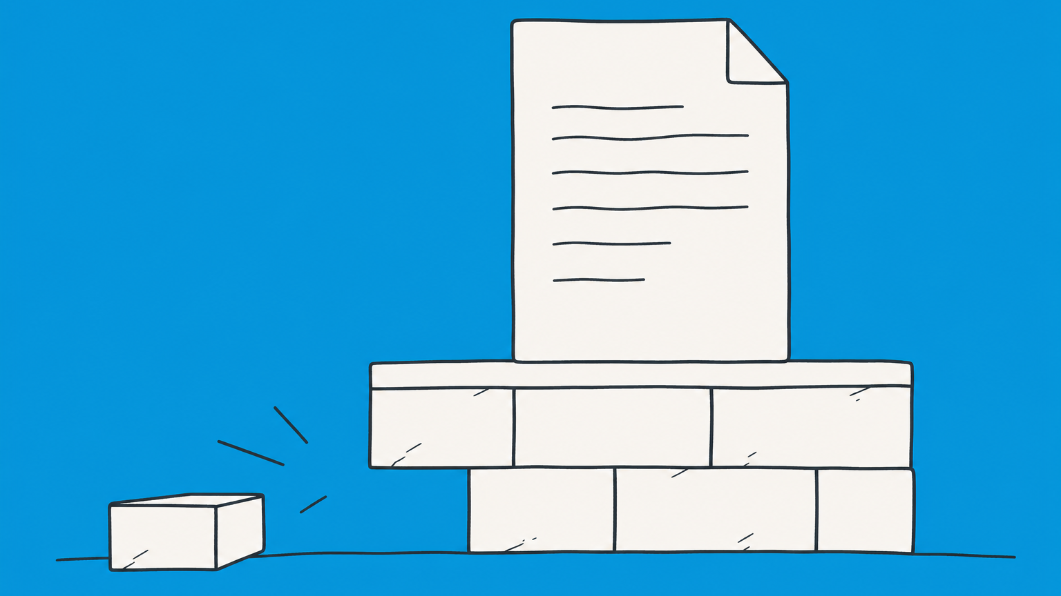 Flat illustration of a contract resting on an incomplete foundation to represent a void ab initio agreement.