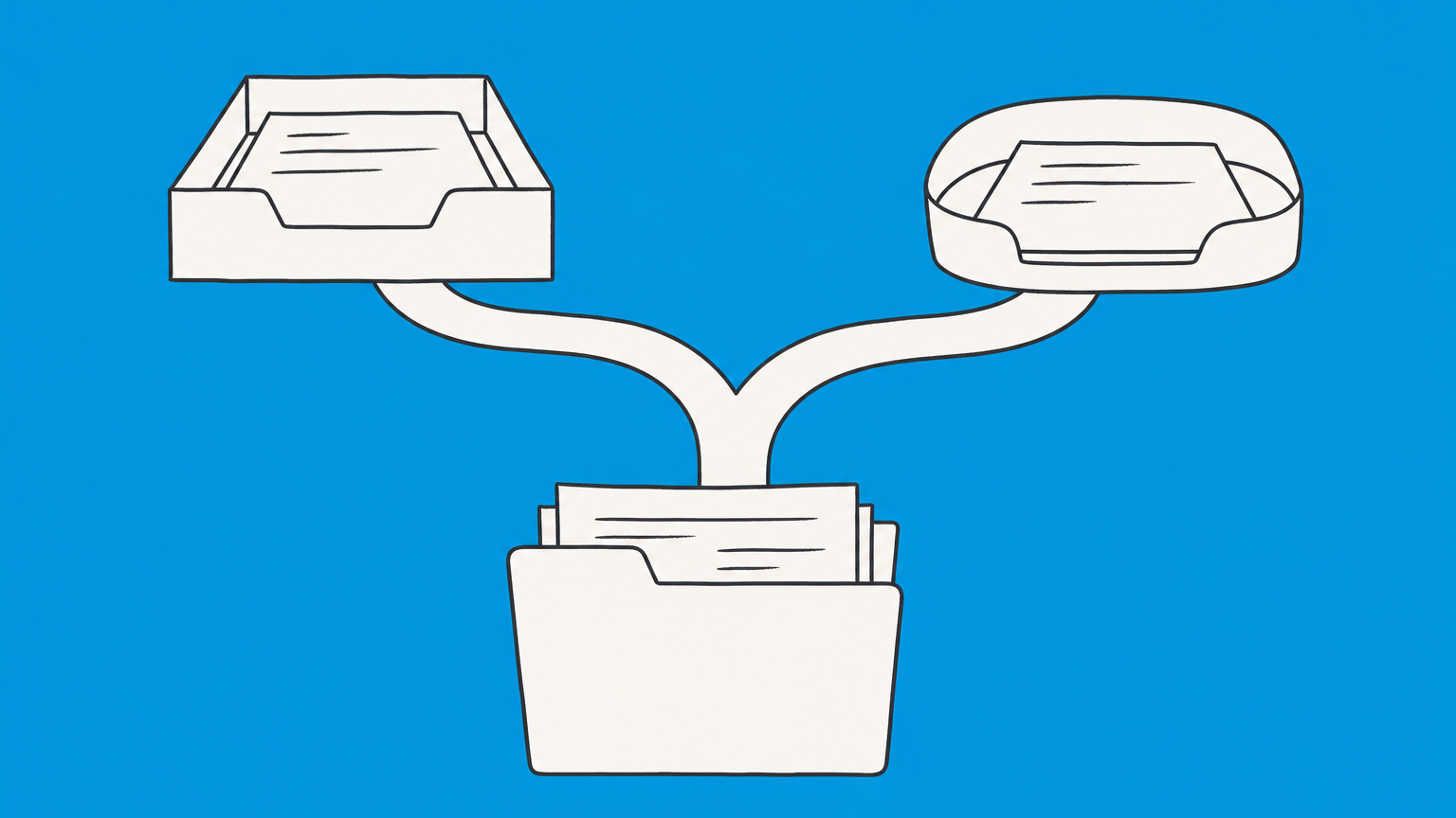 Flat illustration of a corporate folder branching into two document trays, representing whether an Inc. is an S corp or C corp