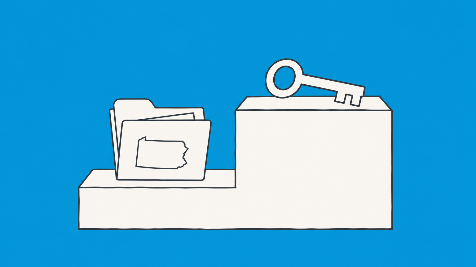 Flat illustration of a filing folder on the first step and a key on the second, representing forming an LLC before getting an EIN