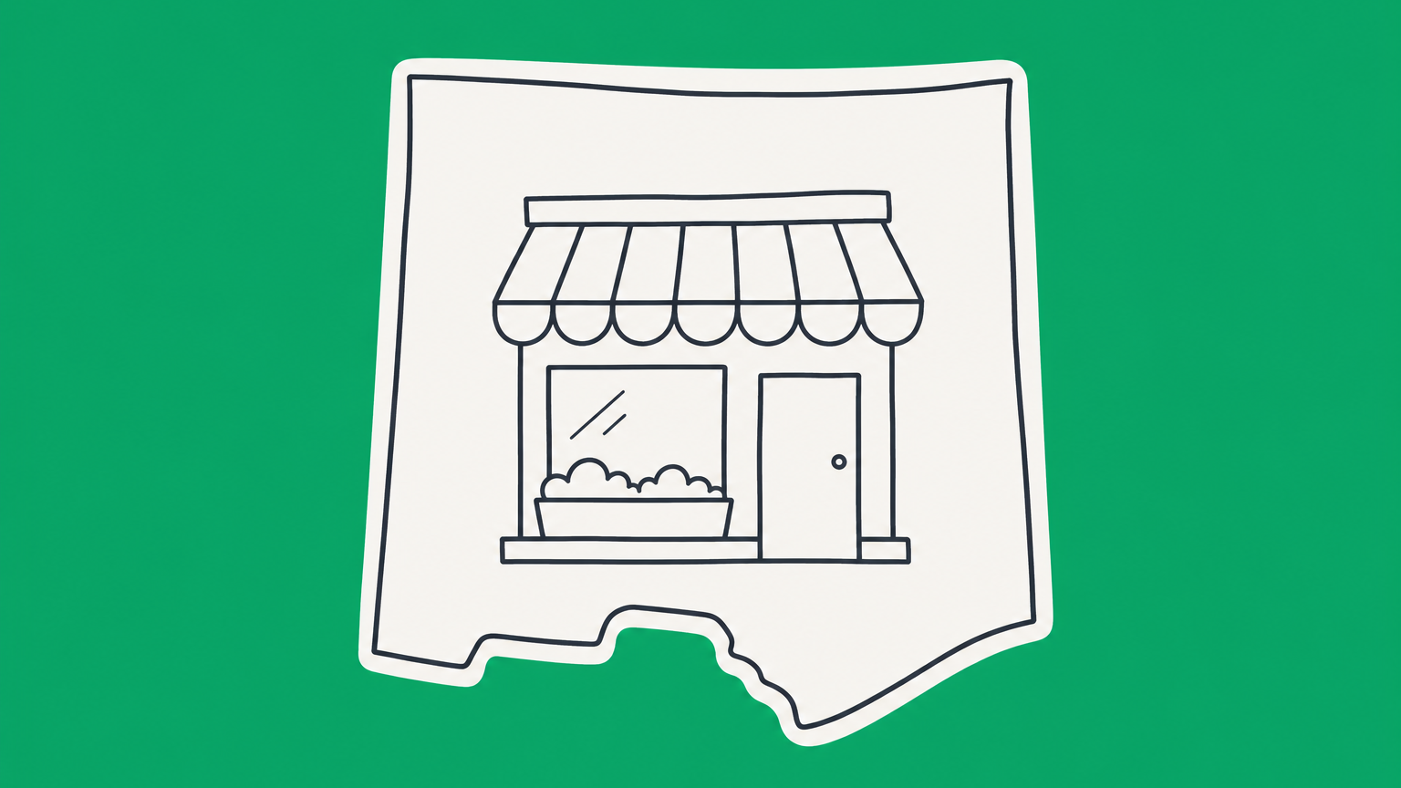 Flat illustration of a Wyoming-shaped shield around a storefront, representing Wyoming LLC benefits