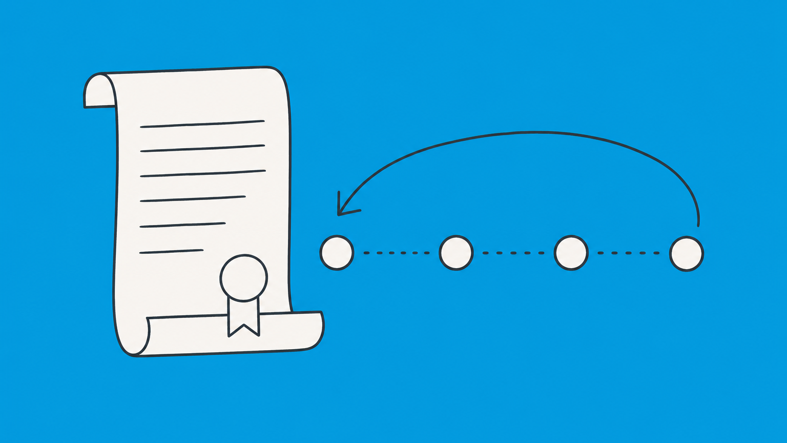 Flat illustration of a legal document and a timeline returning to its first point to represent the ab initio meaning in law.