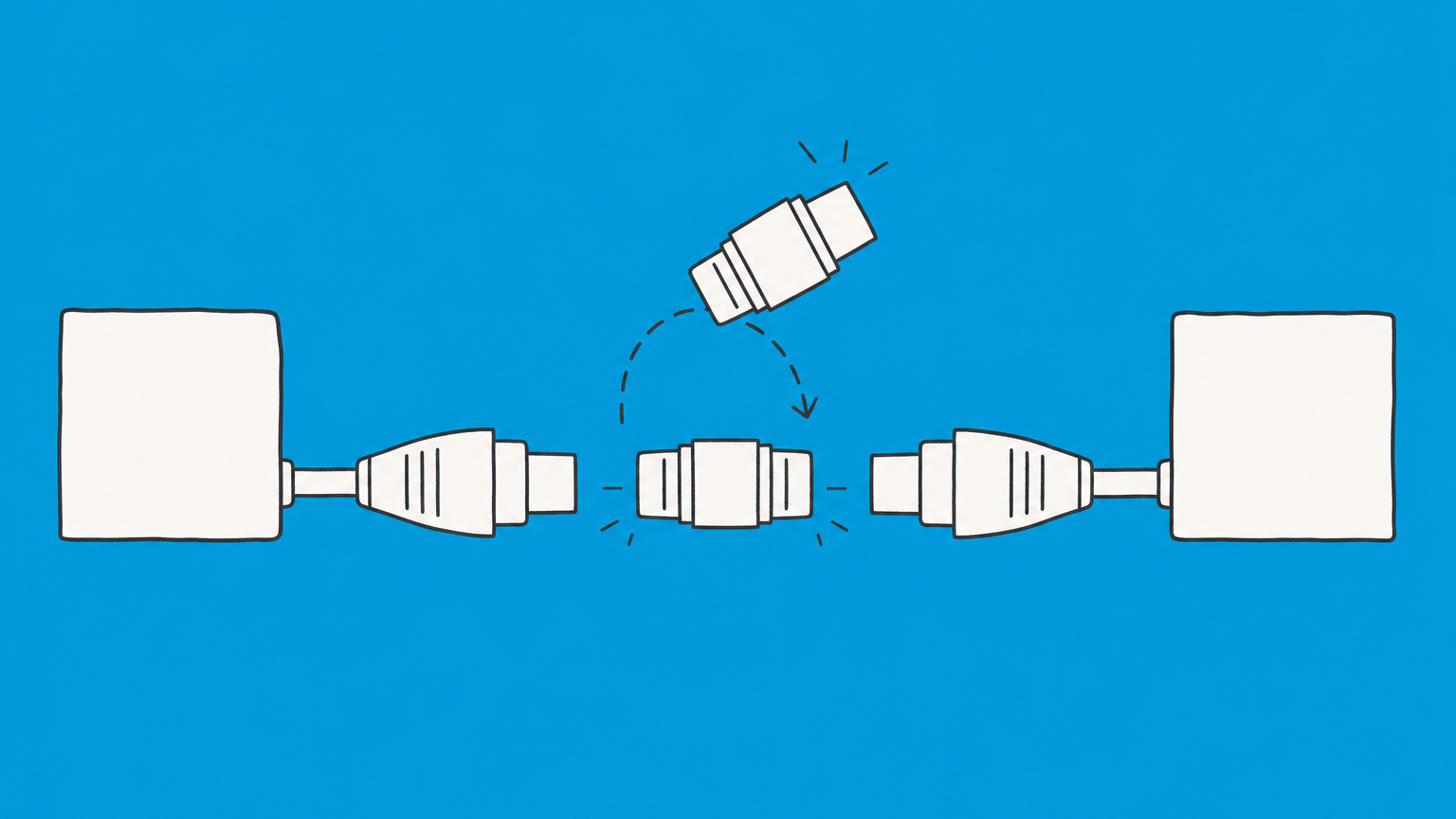 Flat illustration of a cable receiving a replacement connector to represent a novation agreement.