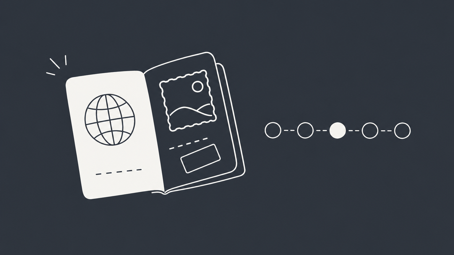 Flat illustration of a passport beside a progress tracker, representing a CEAC visa status check