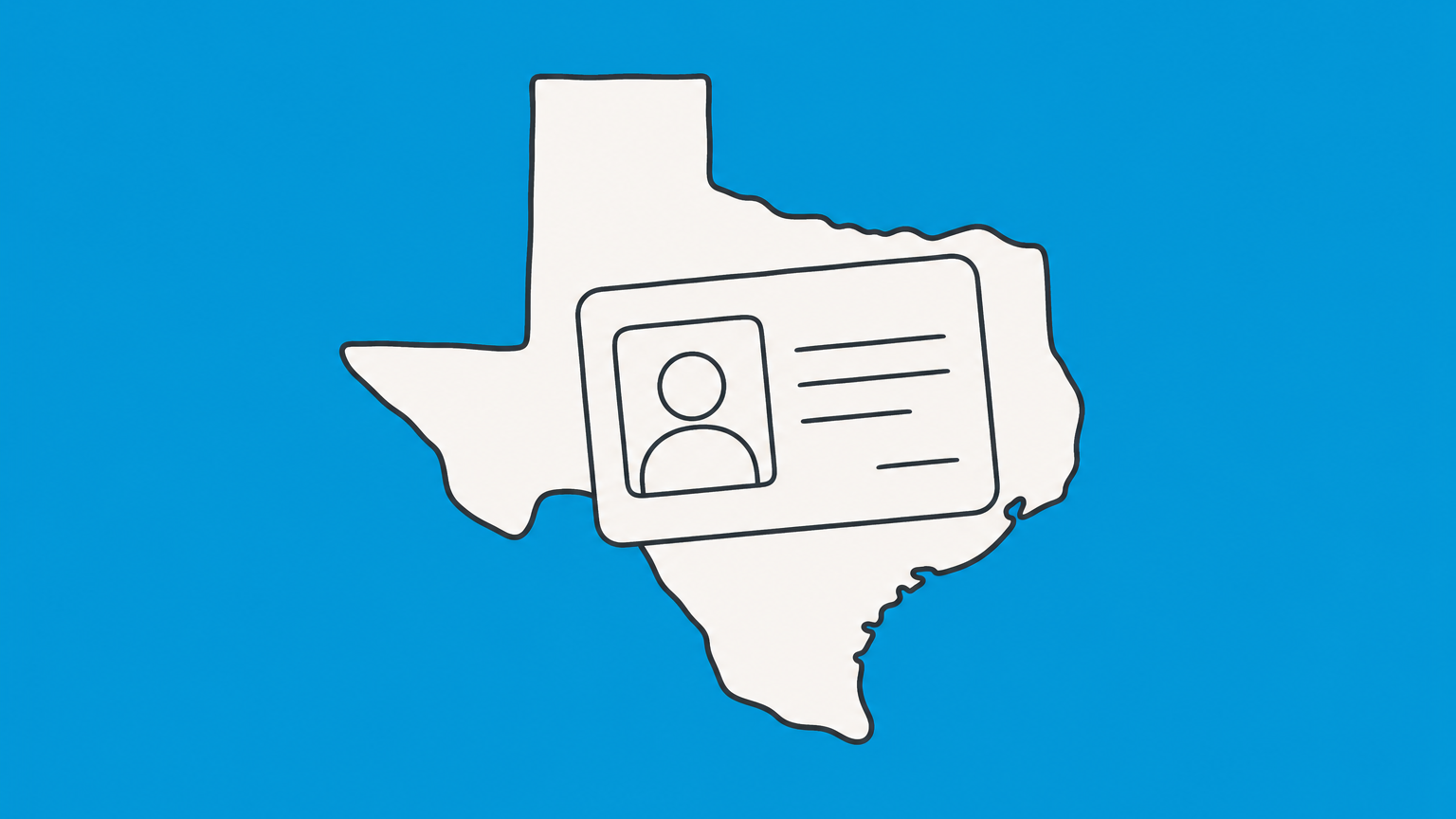 Flat illustration of an ID card on a Texas outline, representing a Texas tax ID number