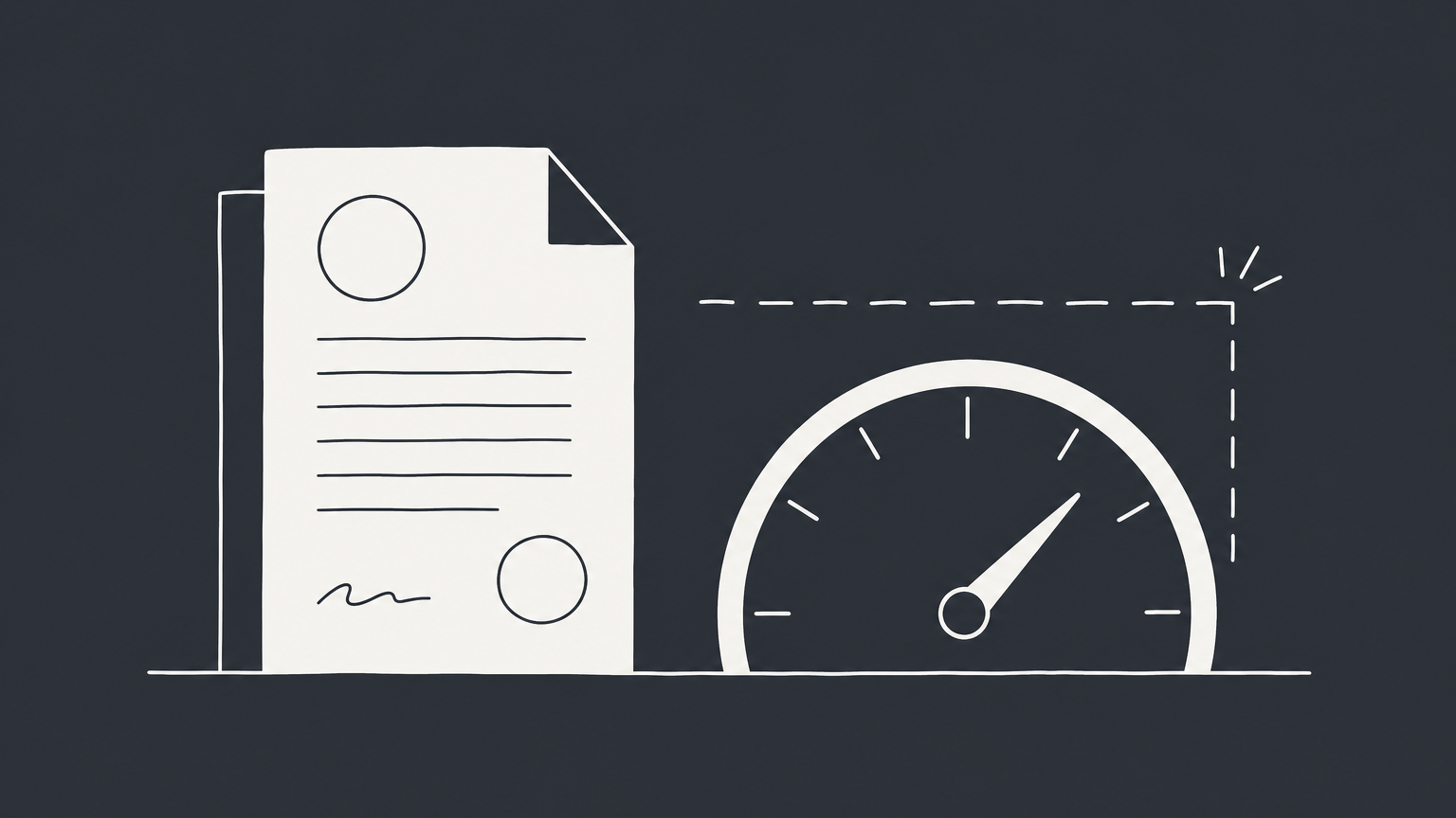 Flat illustration of a loan document beside a gauge with a ceiling line, representing maximum interest rates by state