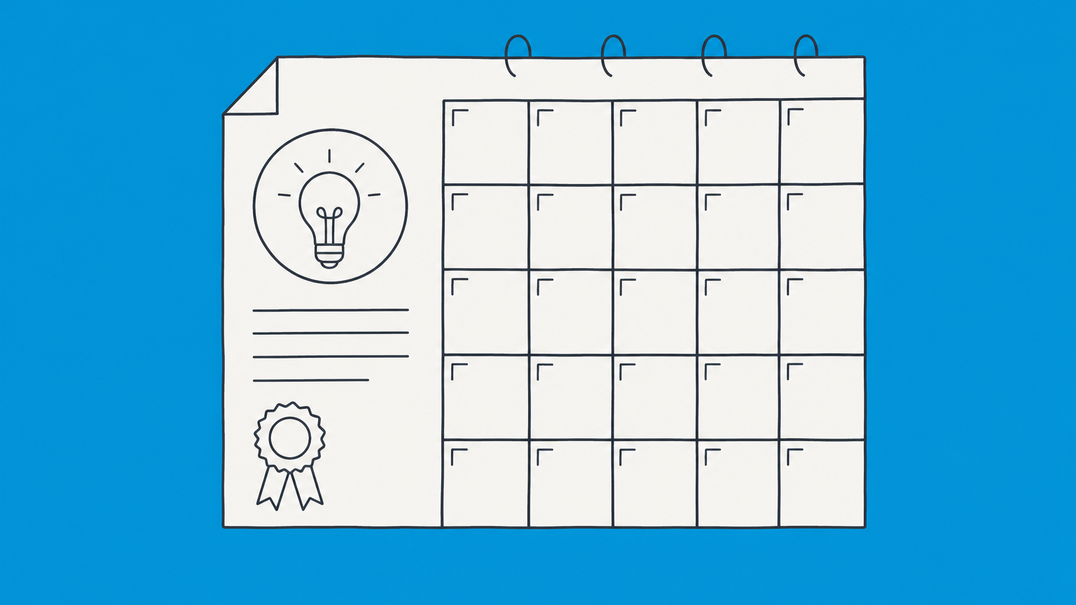 Flat illustration of a patent document divided into calendar tiles, representing patent amortization