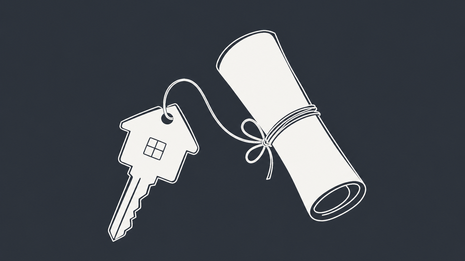 Flat illustration of a house key tied to a mortgage document, representing a due-on-sale clause