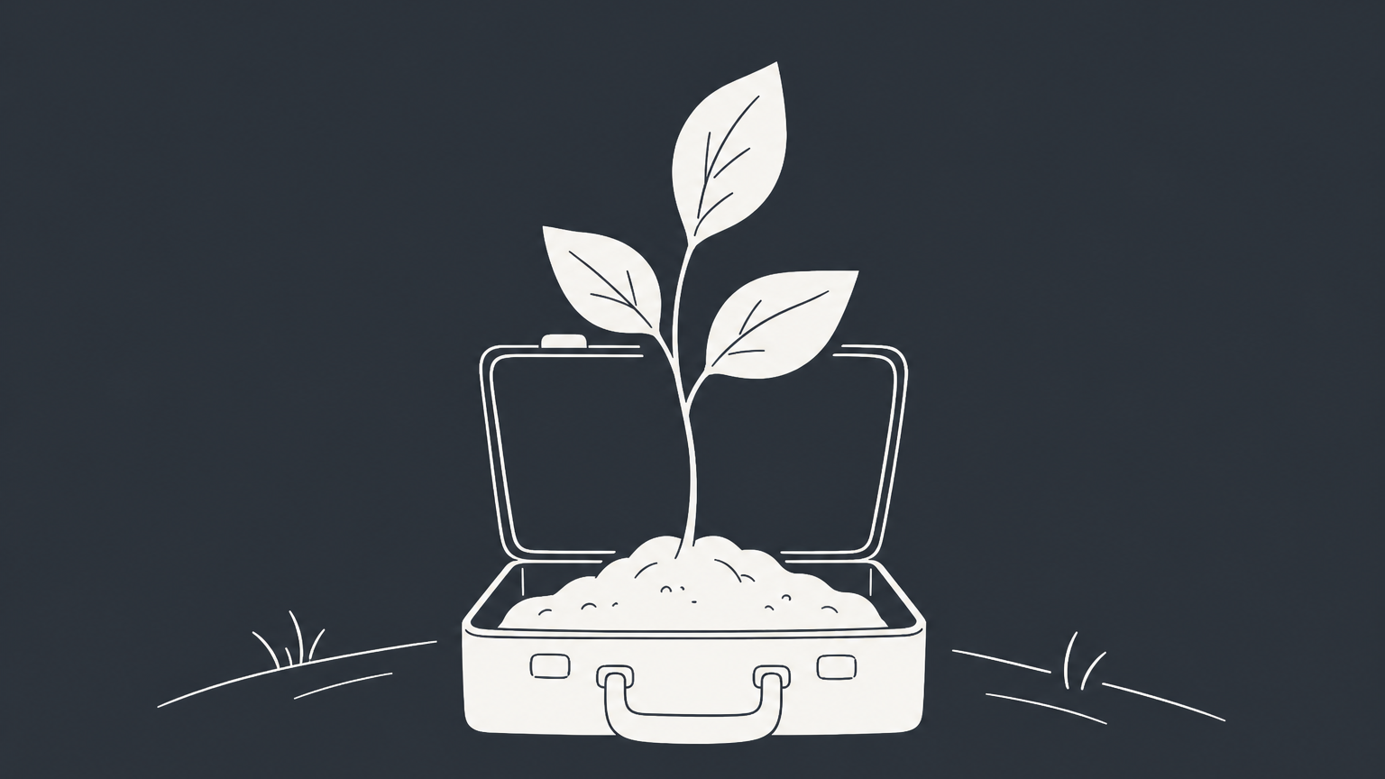 Flat illustration of a seedling growing from a briefcase, representing a business venture