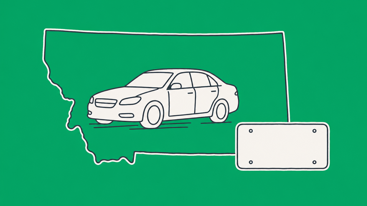 Flat illustration of a car inside a Montana outline, representing Montana LLC car registration