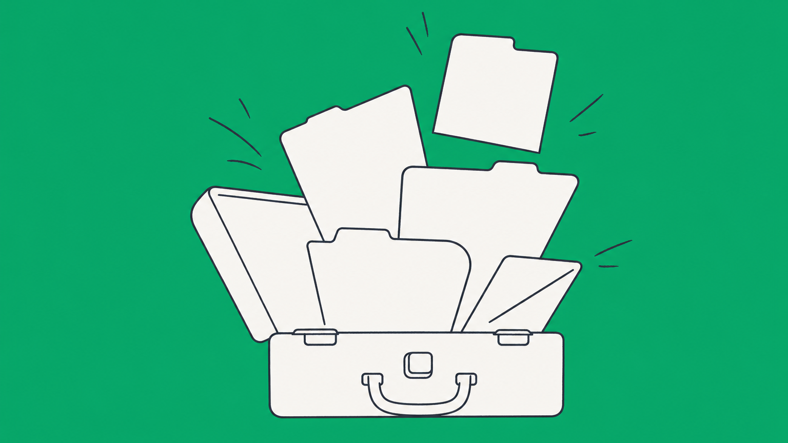 Flat illustration of a briefcase opening into folders, representing types of lawyers