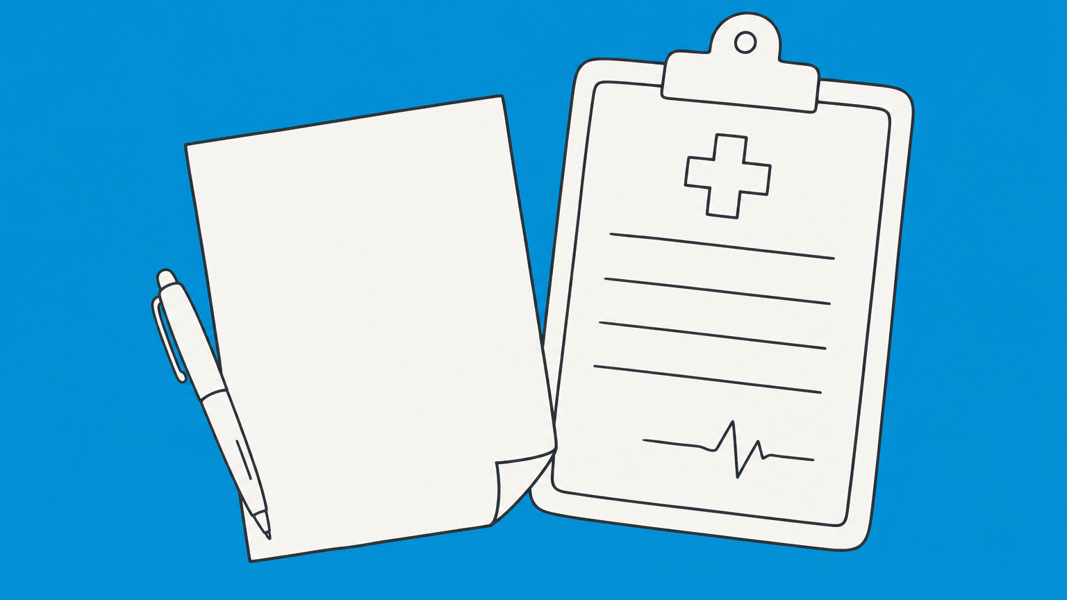 Flat illustration of a form beside a medical clipboard, representing how to apply for FMLA