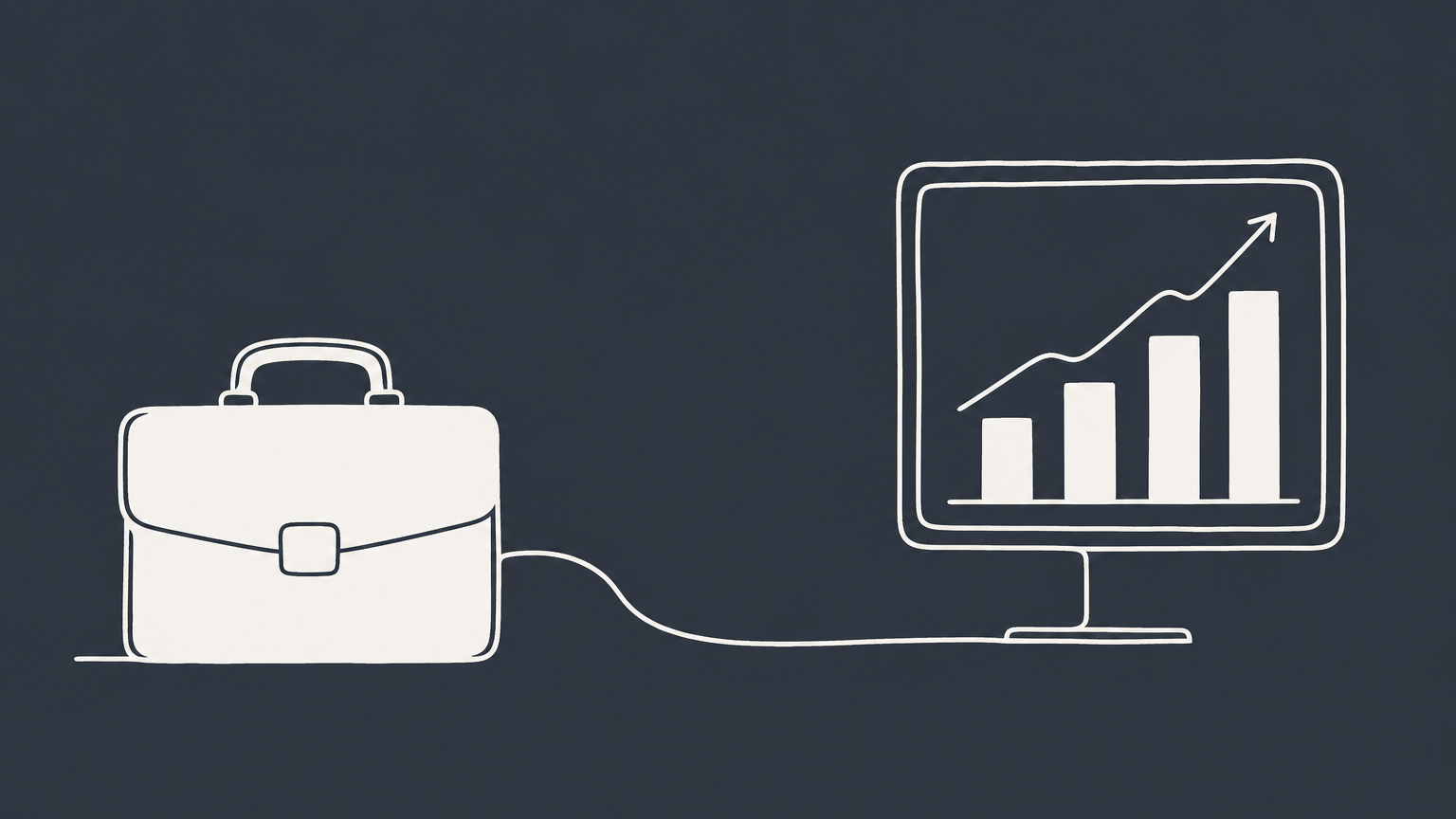 Flat illustration of a briefcase linked to a rising chart, representing an LLC brokerage account