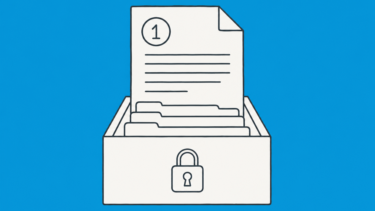 Flat illustration of a numbered document in a locked drawer, representing whether an EIN is confidential