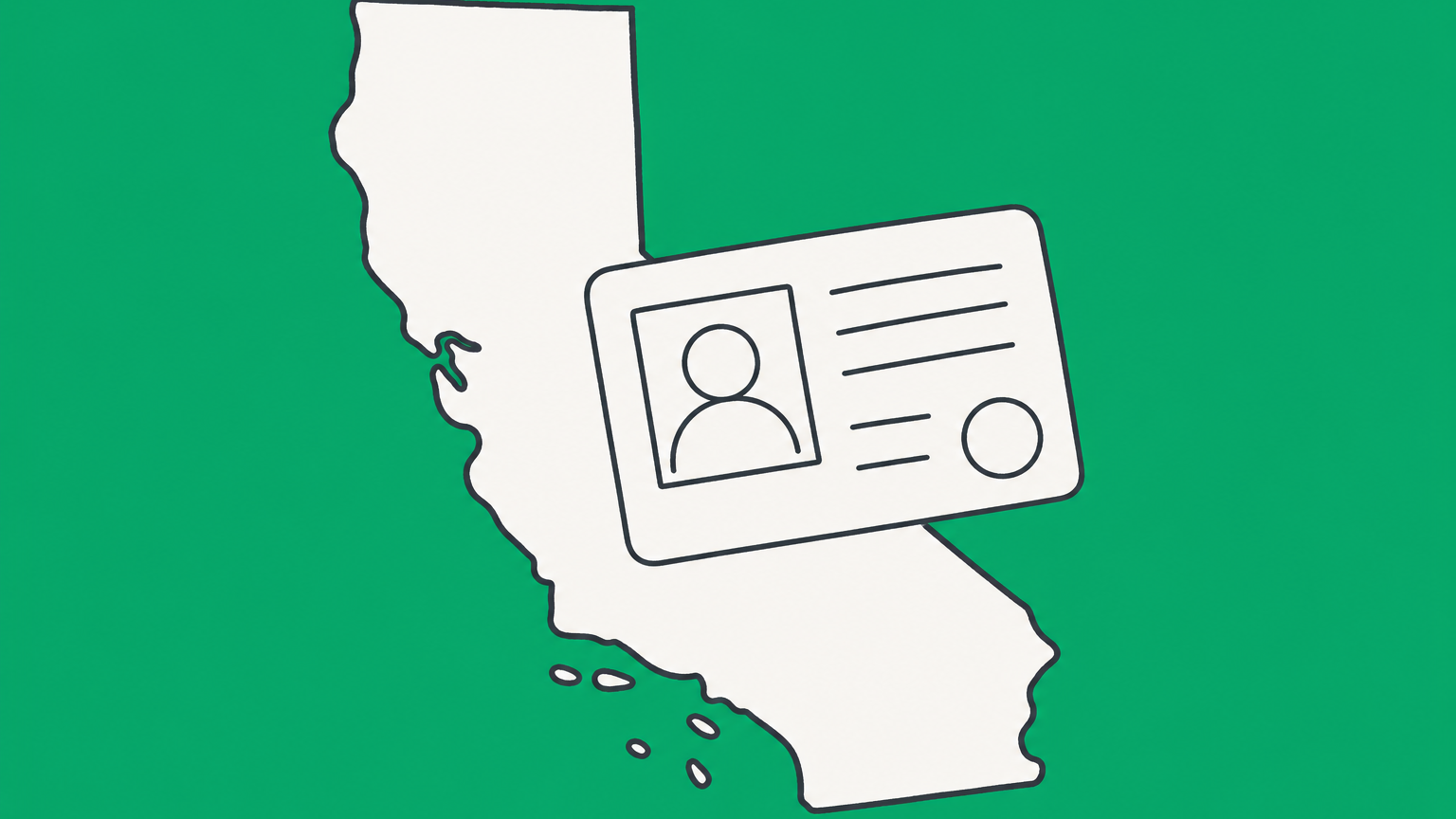 Flat illustration of an ID card on a California outline, representing a California state ID number