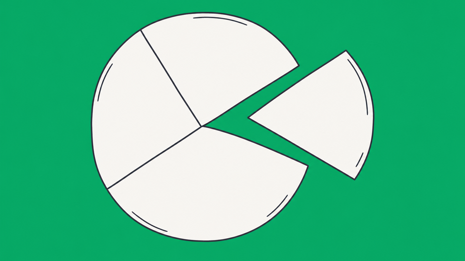 Flat illustration of a pie chart with one slice separated, representing how much equity venture capitalists take