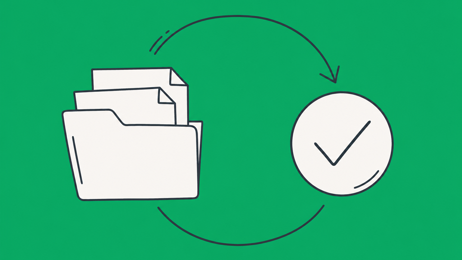 Flat illustration of a folder moving along a circular arrow to a check mark, representing Florida LLC renewal on Sunbiz