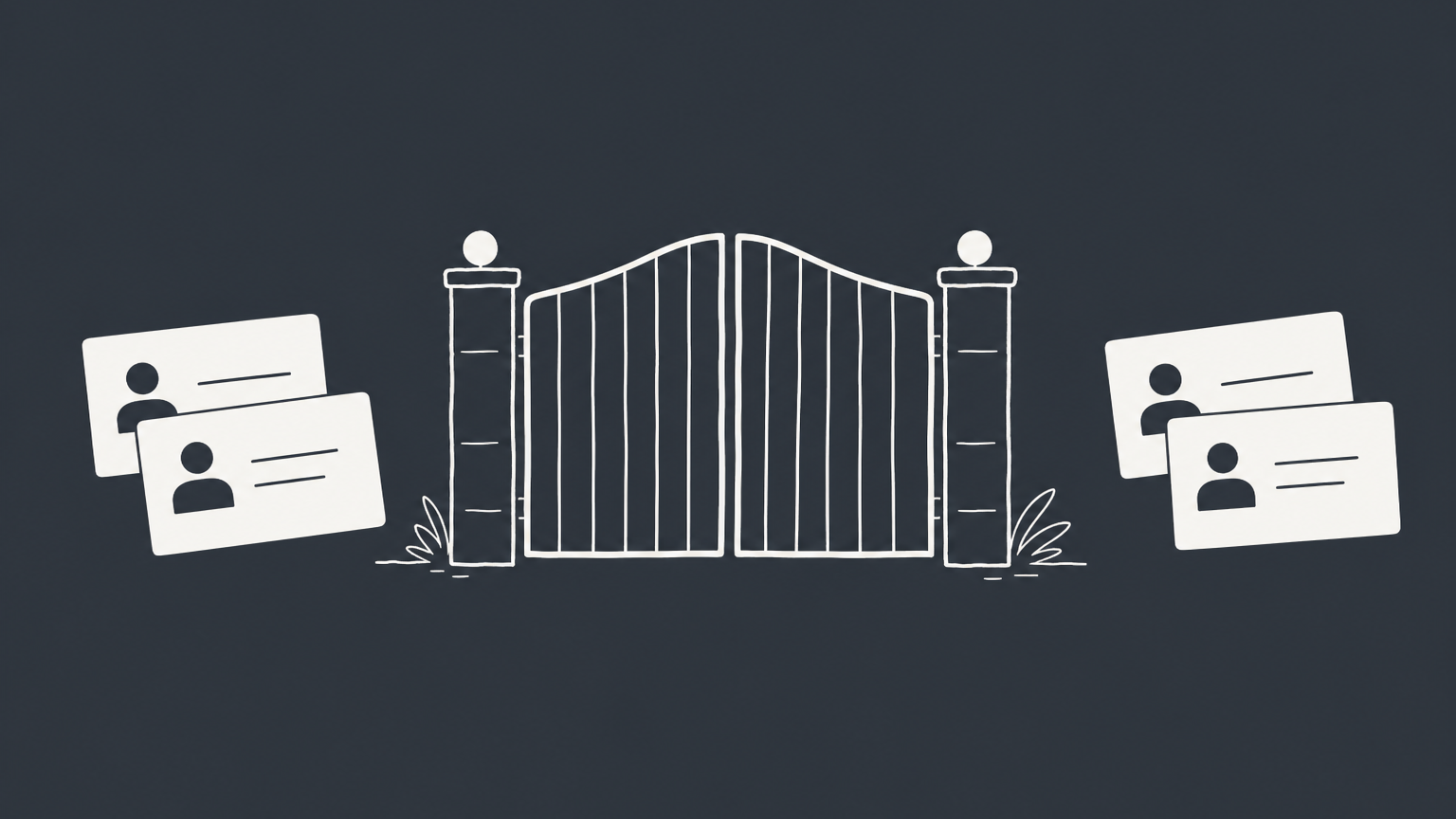 Flat illustration of two groups of business cards separated by a gate, representing a non-solicitation agreement
