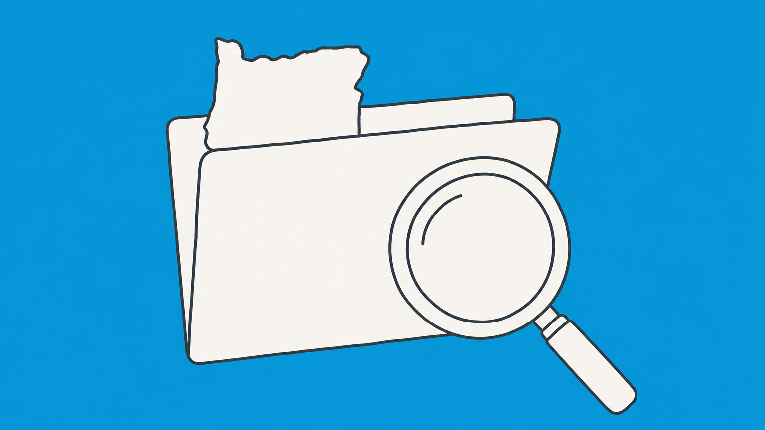 Flat illustration of a magnifying glass over an Oregon-shaped folder tab, representing the Oregon SOS business search