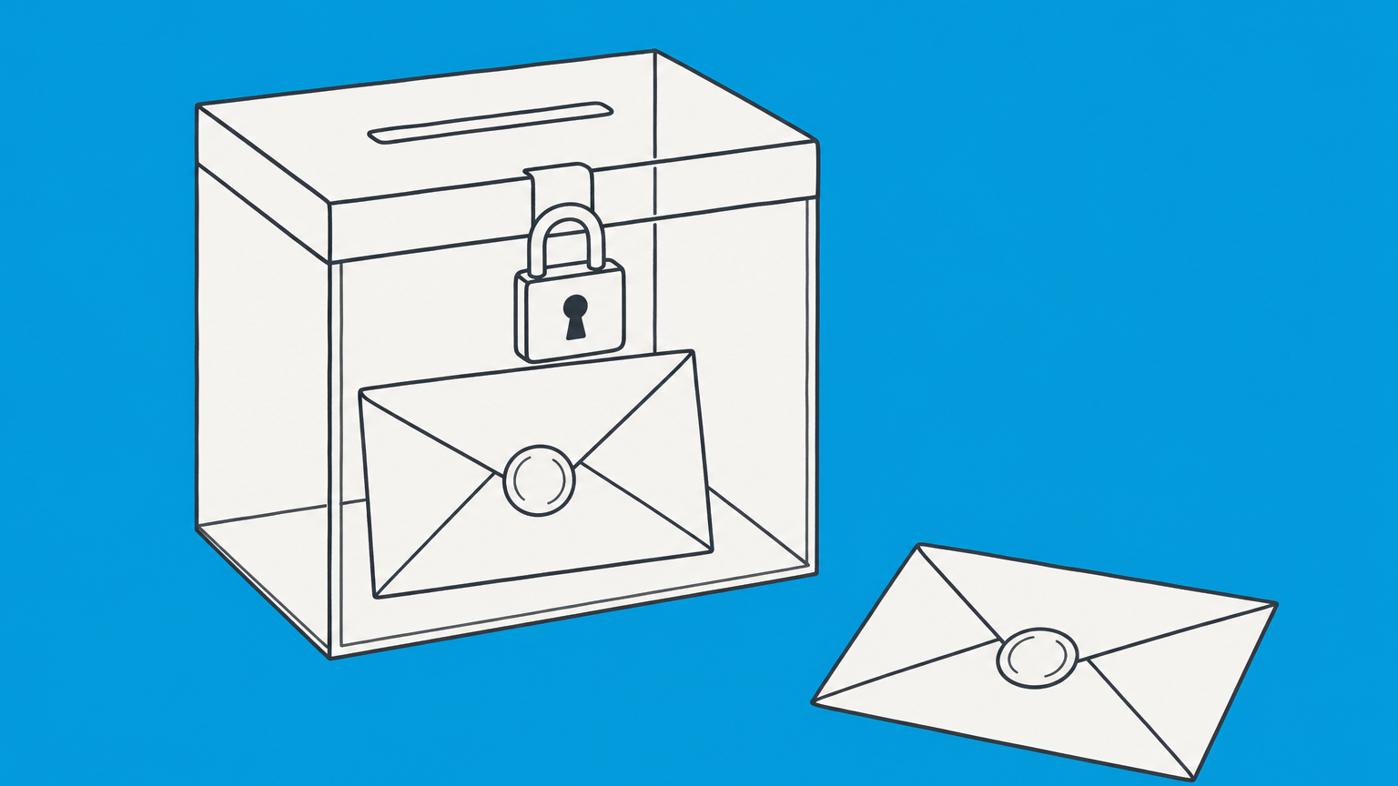 Flat illustration of a sealed envelope protected inside a lockbox beside an exposed duplicate, representing privileged and confidential communications.