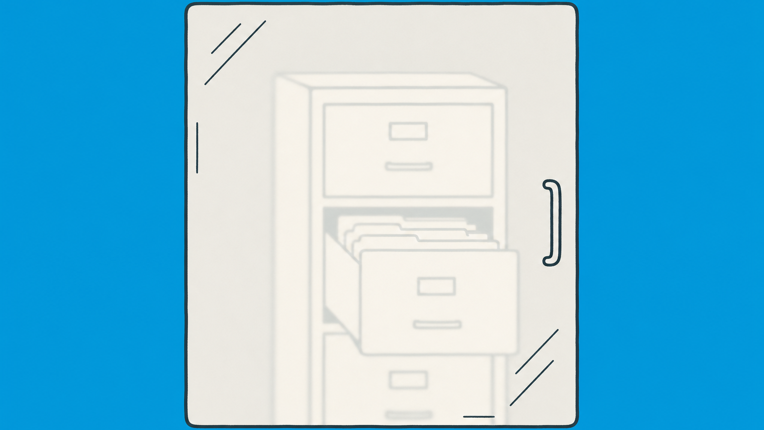 Flat illustration of a filing cabinet behind frosted glass, representing anonymous LLC states