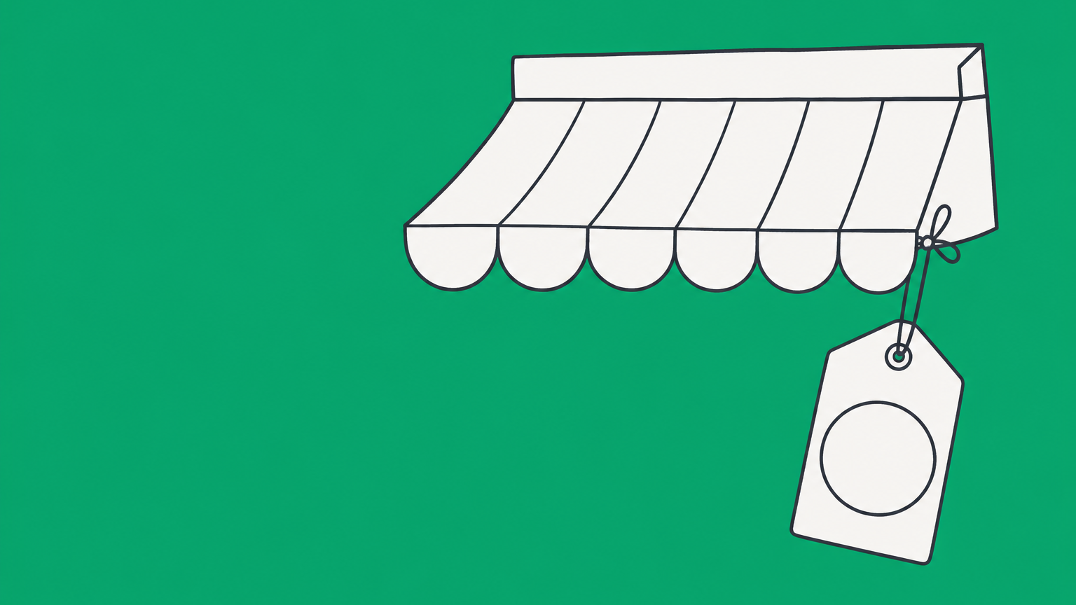 Flat illustration of a storefront awning with a numbered tag, representing whether a DBA can have an EIN