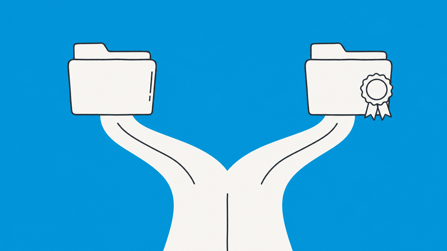 Flat illustration of a forked path leading to standard and professionally licensed filing folders for the PLLC vs LLC comparison.