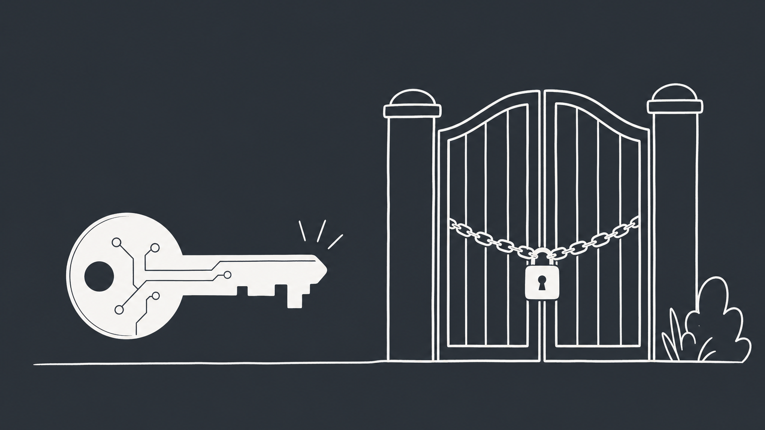 Flat illustration of a digital key stopped at a closed gate, representing a terms of service breach