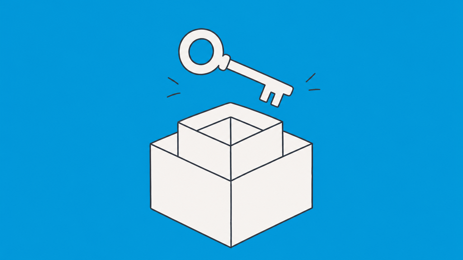 Flat illustration of a key above nested boxes, representing a trust owning a holding company