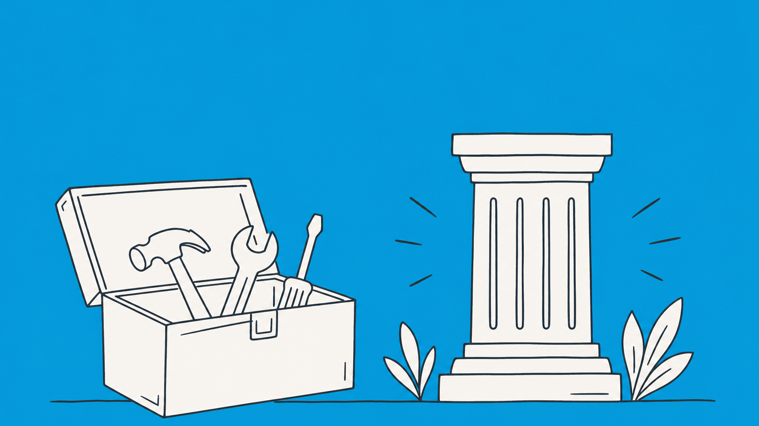 Flat illustration of a toolbox beside a completed repair, representing service business examples