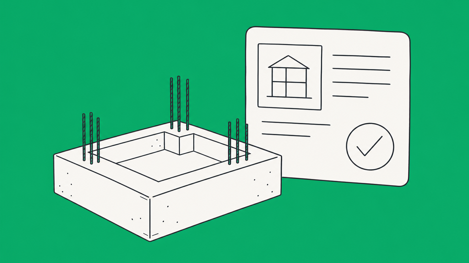 Flat illustration of a foundation block beside a permit card, representing a business license versus an LLC
