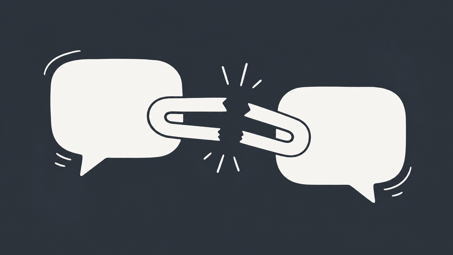 Flat illustration of two speech bubbles joined as breaking chain links, representing breaking a verbal contract