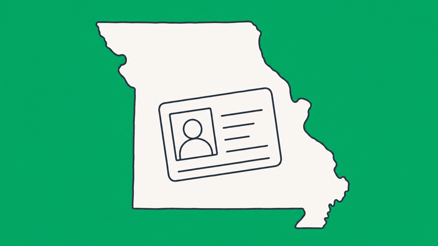 Flat illustration of an ID card on a Missouri outline, representing a Missouri tax ID number