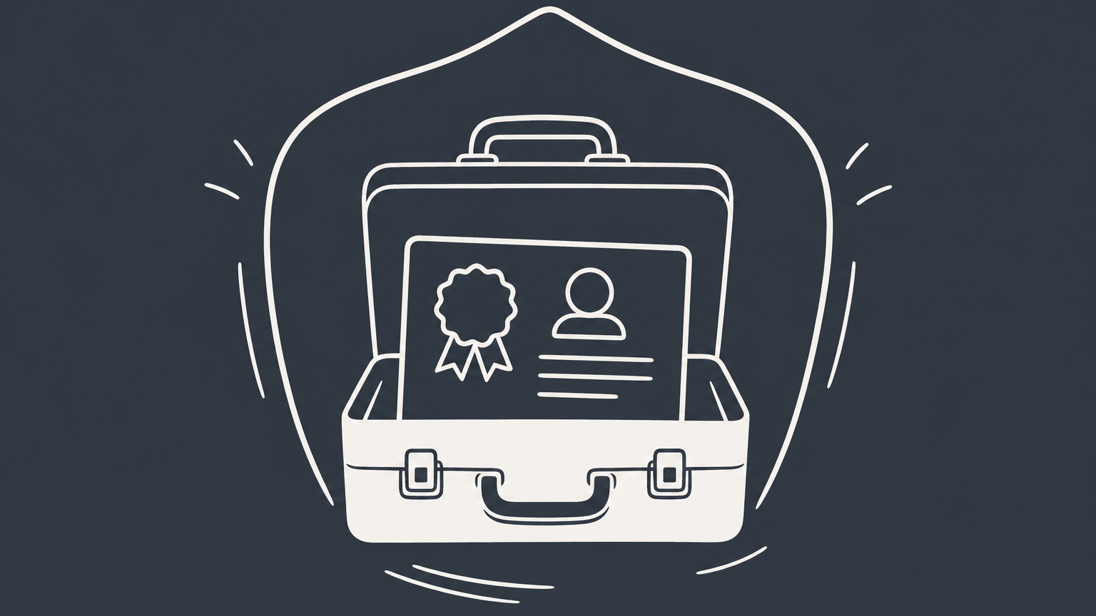 Flat illustration of a briefcase with a license card inside a shell, representing a PLLC
