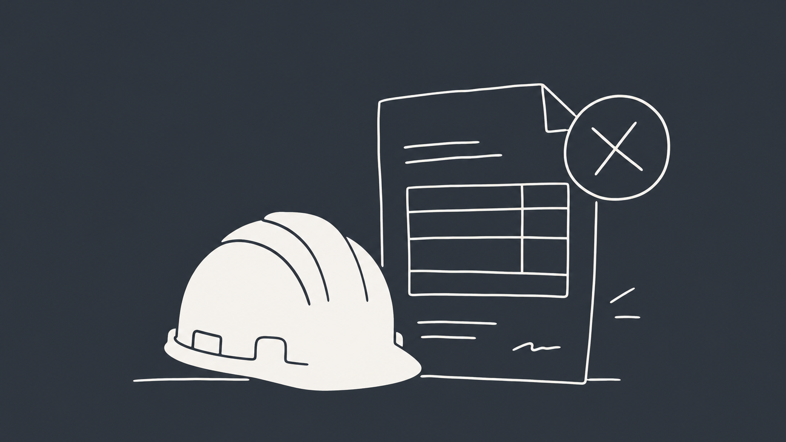 Flat illustration of a hard hat beside an unpaid invoice, representing a contractor refusing to pay a subcontractor